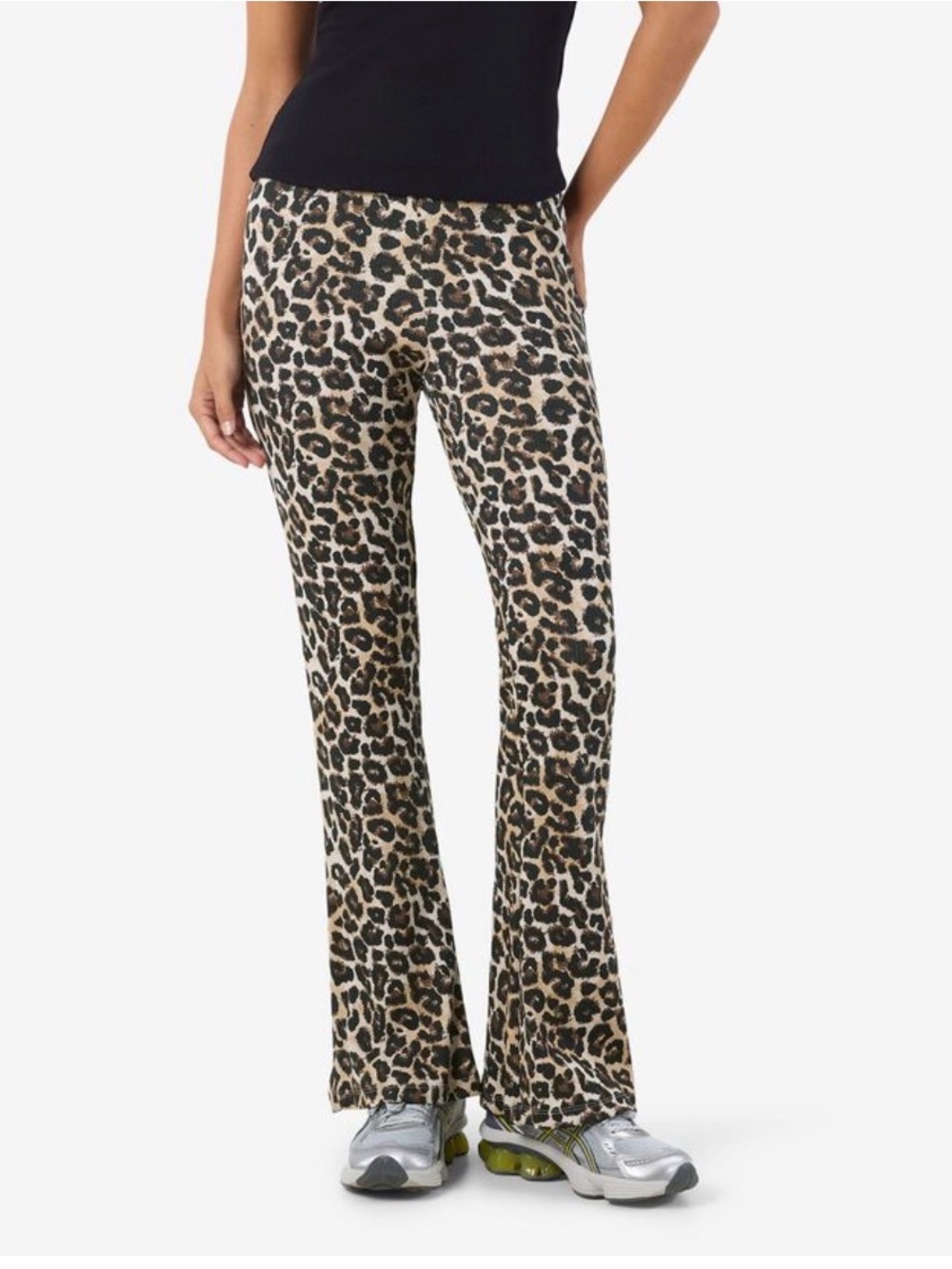 Noisy May Leopard Print Flare Ribbed Pants